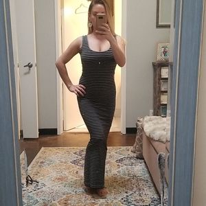 Grey and black striped tight maxi
